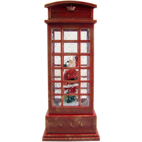 LED Phone Booth Santa Water Globe, 10"
