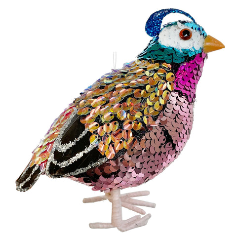 Sequin Quail - Pink, 6"