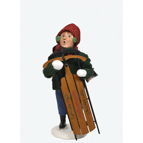 Sledding Boy Caroler Figurine, 10"