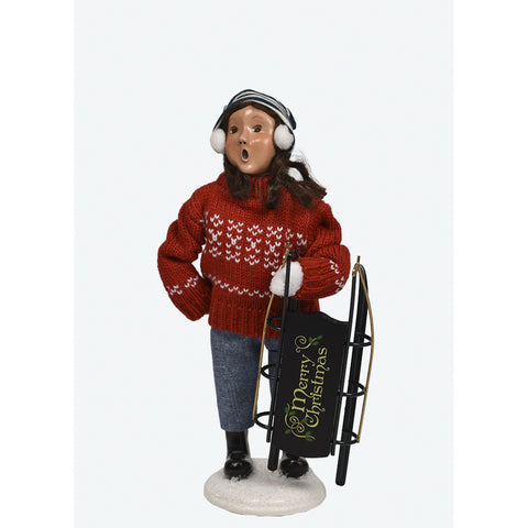 Sledding Girl Caroler Figurine, 10"