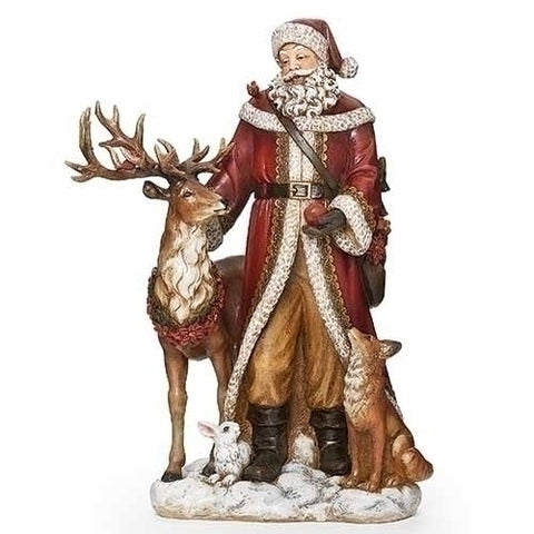 Santa W/ Deer, Cardinal & Fox on Snow Base Figurine, 18.5"