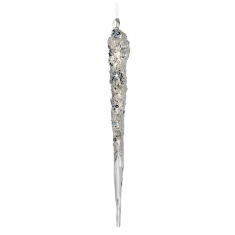 Glass Icicle Clear w/Sequins, 8"