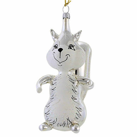 Glass Squirrel Ornament, 5" (Silver)