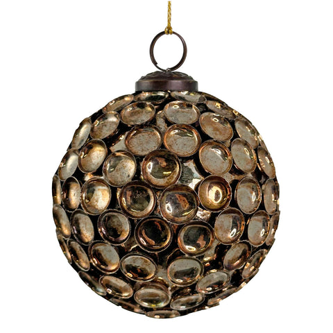 Glass Ball w/ Metal Beads - Aged Gold, 4"