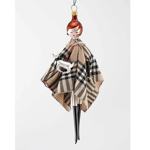 Juliet And Yves Lady Wearing Burberry Coat Glass Ornament
