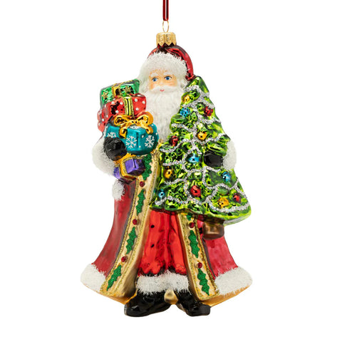 Santa's Glittering Tree Glass Ornament