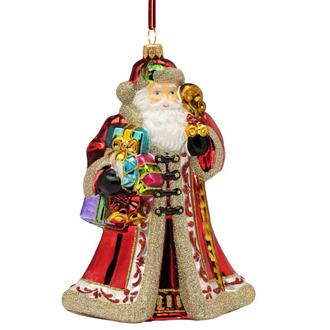 Santa With Drum And Toys Glass Ornament