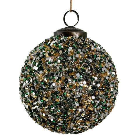 Beaded Glass Ball, 5" (green-gold)