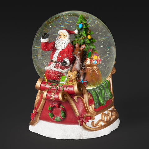 Musical LED Swirl Dome w/Santa in Sleigh, 6.7"