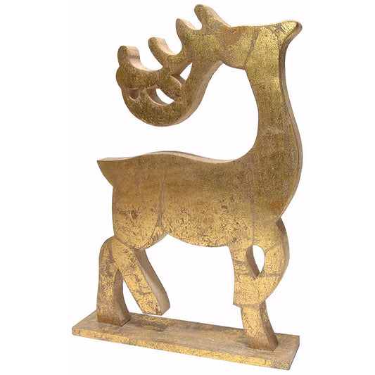 7"W X 8.5"H Gold Wooden Reindeer Figurine