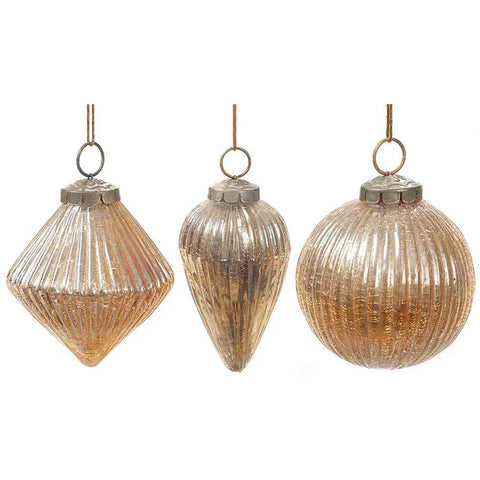 3.5" Ribbed Mercury Glass Champagne Ornament (sold individually)
