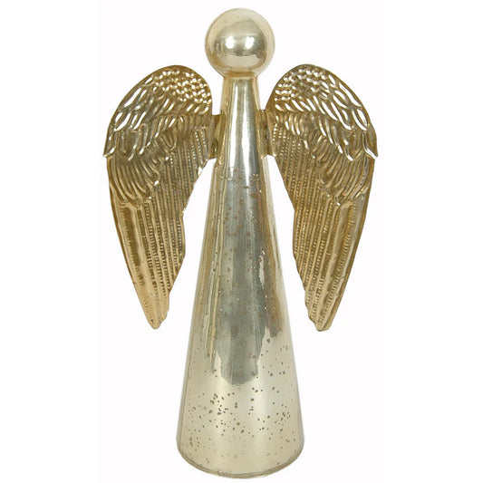 7"W x 12"H Mercury Glass Gold Angel Figurine