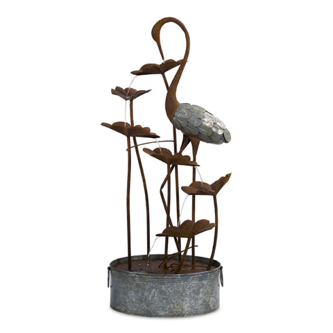 Crane/Lily Pad Fountain, Metal, 50"