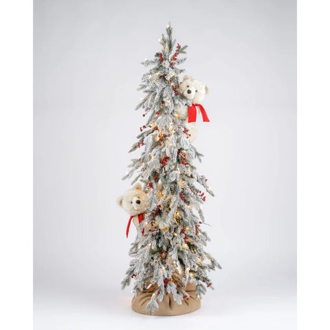 Frosted Christmas Frolic Tree W/Polar Bears Large Figurine, 72"