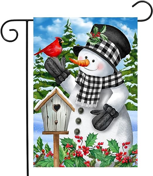 Checkered Snowman Garden Flag