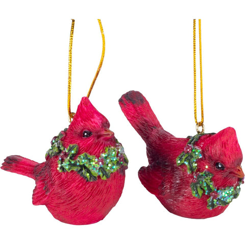 Cardinal W/ Wreath Ornament, 2.5" (2 styles - sold individually)