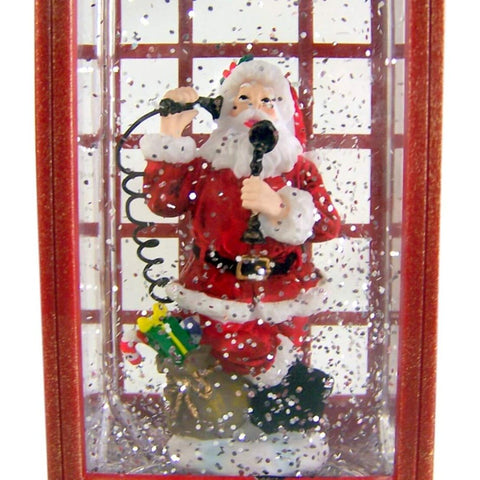 LED Phone Booth Santa Water Globe, 10"