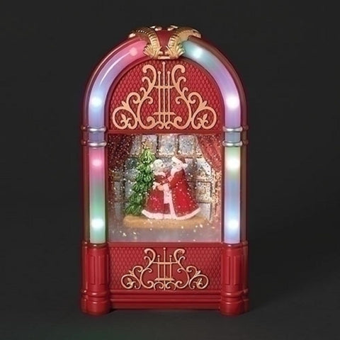 Lighted Swirl Jukebox w/ Dancing Santa and Mrs. Claus, 9.75"