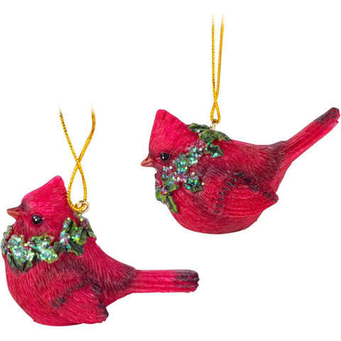 Cardinal W/ Wreath Ornament, 2.5" (2 styles - sold individually)