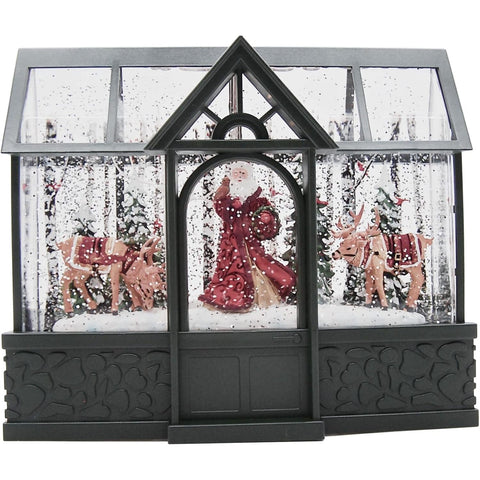 Lighted Swirl Greenhouse W/ Santa And Reindeer, 8"