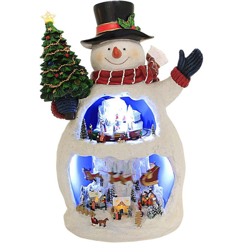 Musical LED Action Snowman w/ People in a Snow Scene Musical, 12"