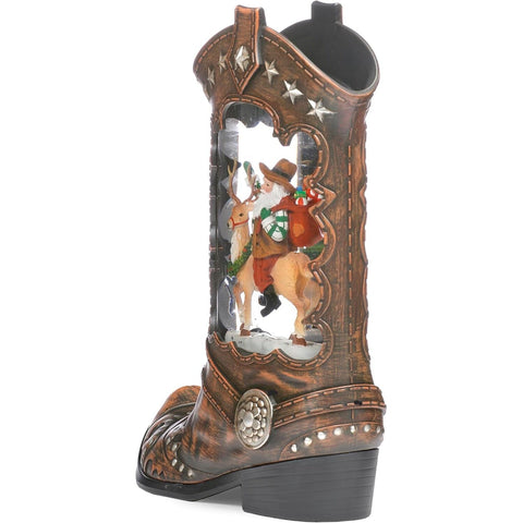 Lighted Swirl Boot w/ Santa Riding a Deer Snow Globe, 10"