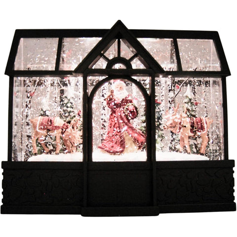 Lighted Swirl Greenhouse W/ Santa And Reindeer, 8"