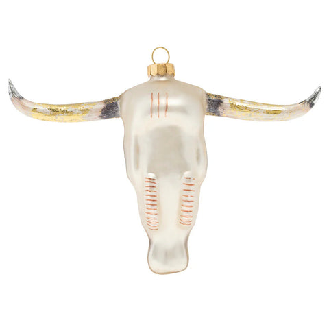 Glass Rustic Cow Skull Ornament, 4"