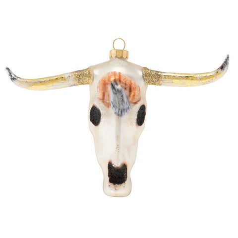 Glass Rustic Cow Skull Ornament, 4"