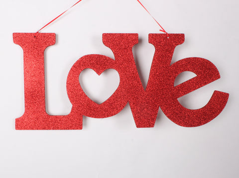Foamboard "Love" Sign Ornament, 11.5" x 26" (Red Glitter)