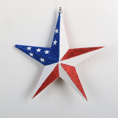 4th of July Star Ornament, 12" (White, Blue and Red Glitter)