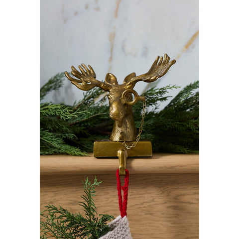 E + E Eugene the Moose Stocking Holder, 7"x 8"x 10" (Antique Gold)