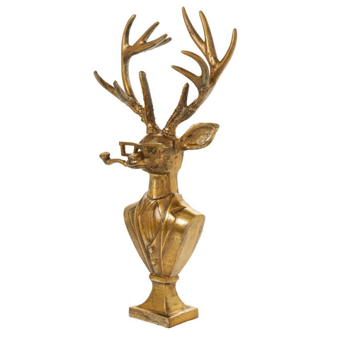 E + E Frankie the Buck Bust Figurine, 10.75"x 5.5"x 22.75" (Antique Gold)