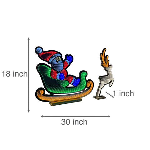 Infinity Christmas Sleigh With Santa And Deer With Wooden Base (30")