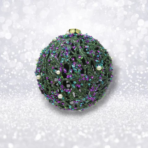 Beaded Ball Ornament (Purple & Green)