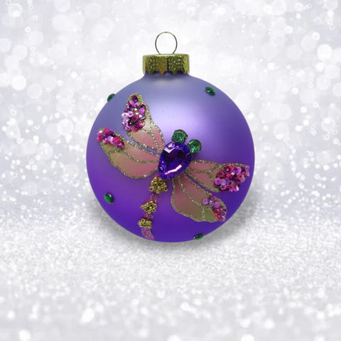 Purple Ball Ornament W/ Dragonfly