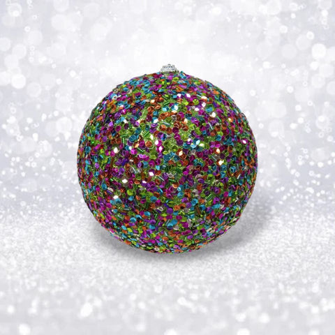 Beaded Ball Ornament, 5" (Purple & Teal)