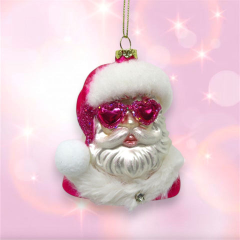 Pink Santa W/ Heart Glasses Ornament