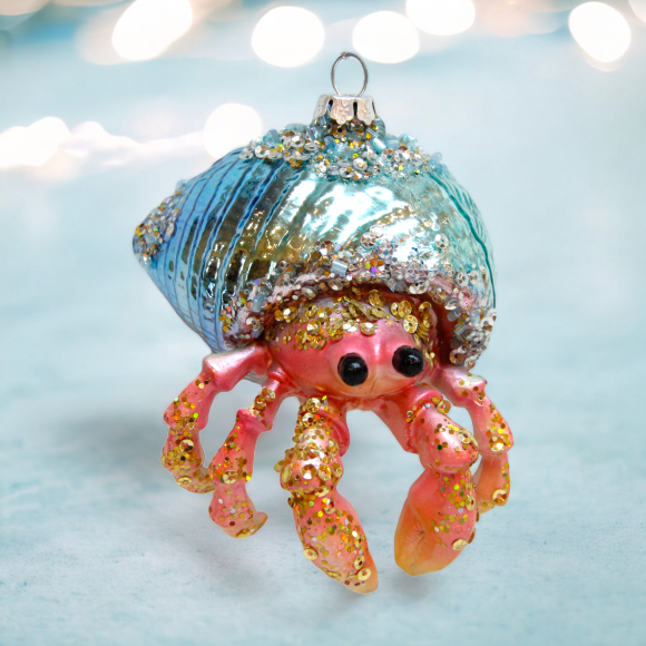 Sequined Hermit Crab Glass Ornament