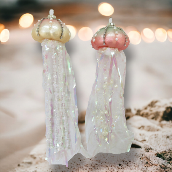 Pearlescent Jeweled Jellyfish Glass Ornament