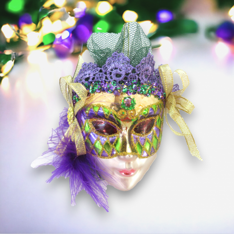 Mardi Gras Face Mask Glass Ornament
