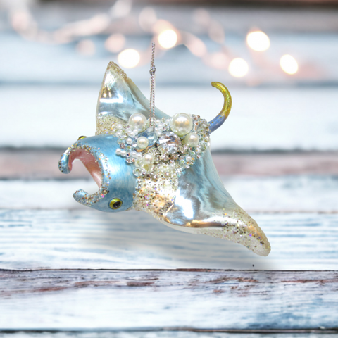 Jeweled Manta Ray Glass Ornament