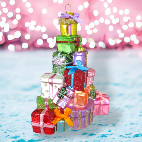Stacked Presents Glass Ornament