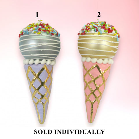 Pink/Blue Ice Cream Cone Ornament (2 styles - sold individually)