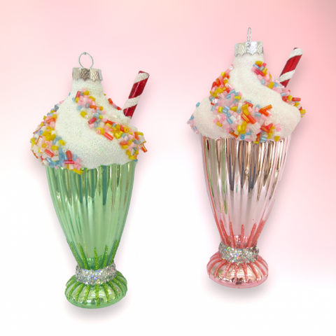 Green or Pink Milkshake Glass Ornament (sold individually)