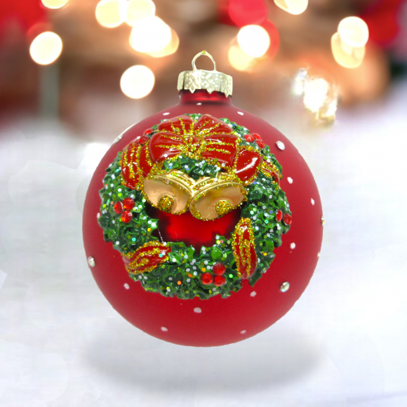 Wreath w/Bells Glass Ornament