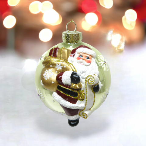 Gold Santa Glass Ornament