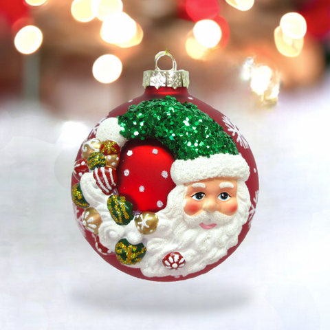 Red Ball Ornament W/ Santa