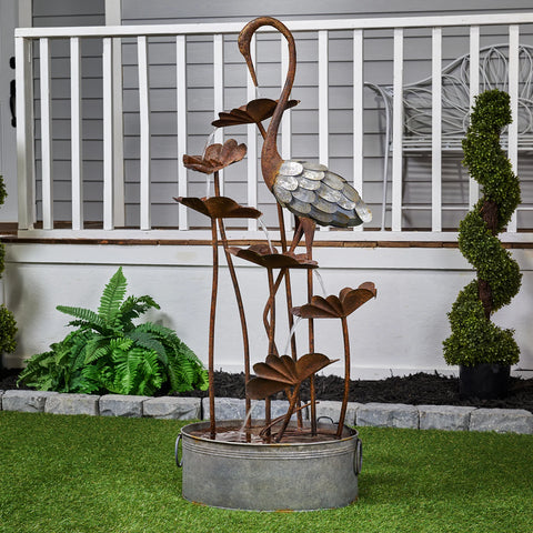 Crane/Lily Pad Fountain, Metal, 50"