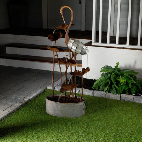 Crane/Lily Pad Fountain, Metal, 50"